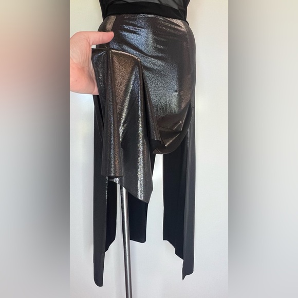 Valentina Vintage BlackSheer Silk with MetallicSilver Slits FullLength MaxiSkirt - Picture 5 of 16